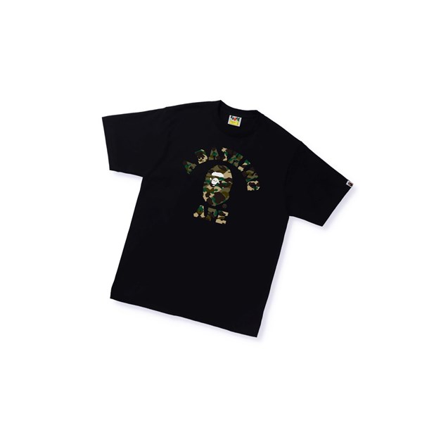 Men's A BATHING APE 1st Camo Crazy College Tee Short Sleeve T Shirts Black | HJW143586