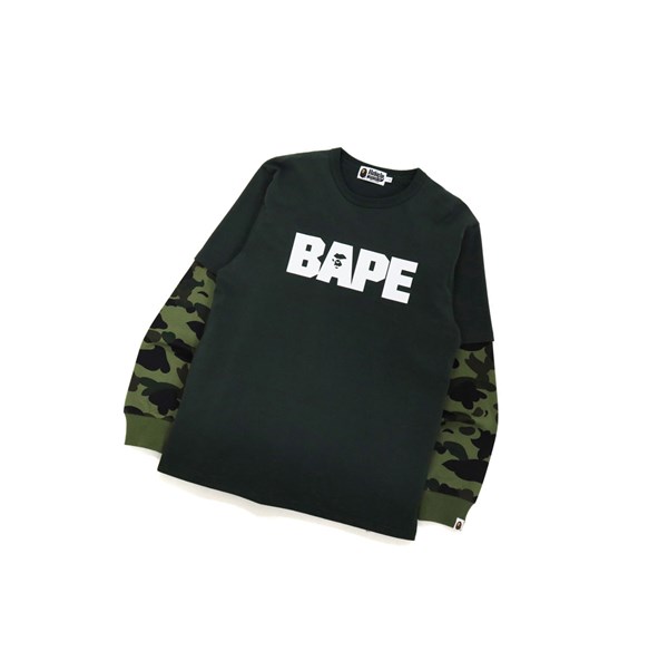 Men's A BATHING APE 1st Camo Layered L/S Tee Long Sleeve T Shirts Army Green | IFC986231