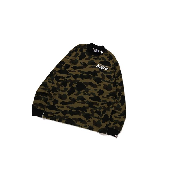 Men's A BATHING APE 1st Camo Mock Neck Relaxed Fit L/S Tee Long Sleeve T Shirts Army Green | AZK649201