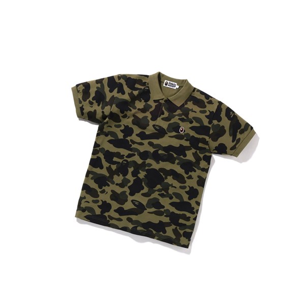 Men's A BATHING APE 1st Camo One Point Short Sleeve Polo Army Green | IHO165074