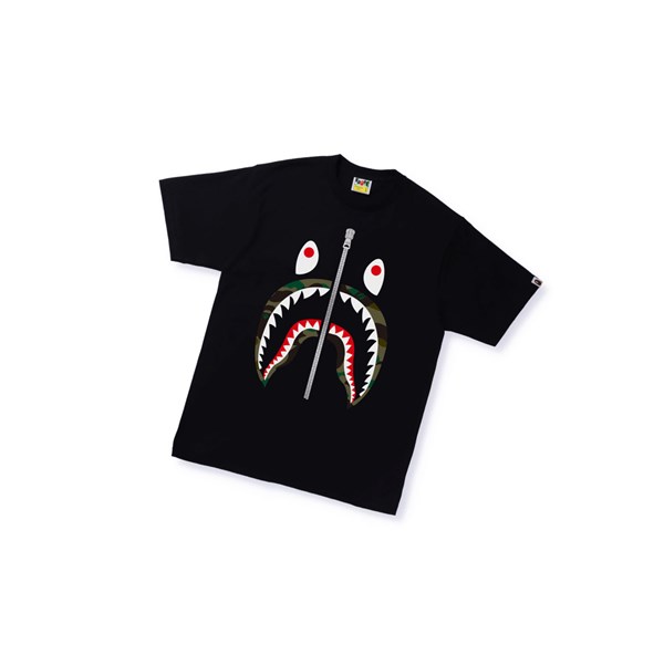 Men's A BATHING APE 1st Camo Shark Tee Short Sleeve T Shirts Black | BCN615074