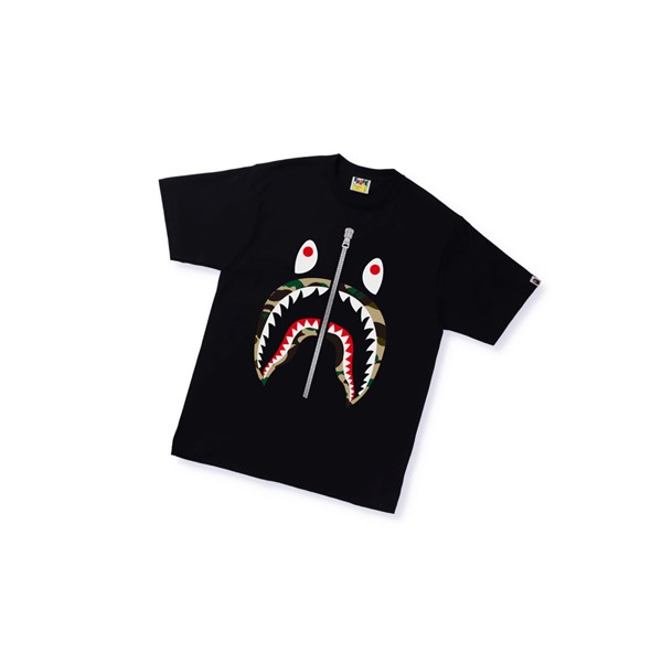 Men's A BATHING APE 1st Camo Shark Tee Short Sleeve T Shirts Black | KSD376284