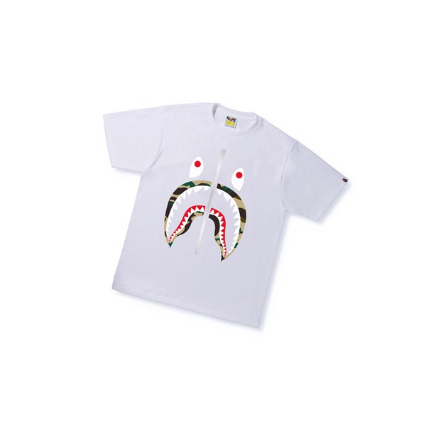 Men's A BATHING APE 1st Camo Shark Tee Short Sleeve T Shirts White | TVO490123