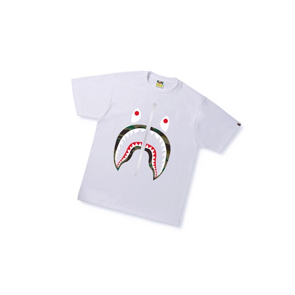 Men's A BATHING APE 1st Camo Shark Tee Short Sleeve T Shirts White | VXH049851