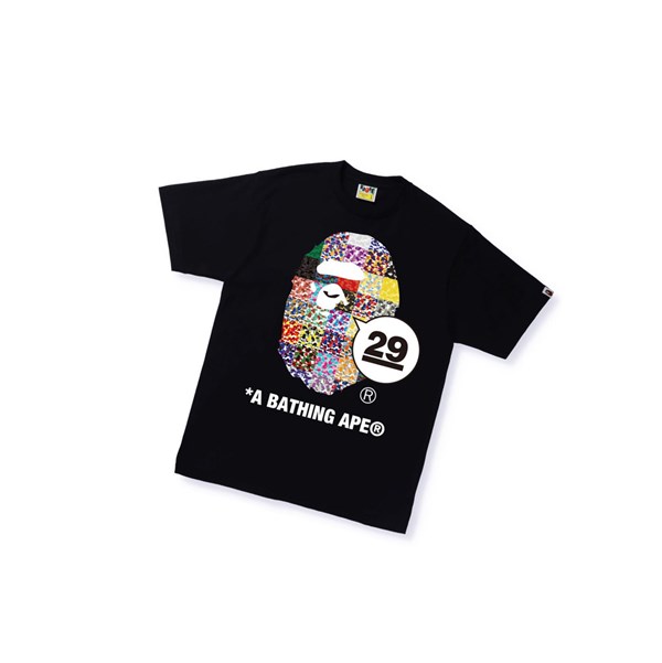 Men's A BATHING APE A Bathing Ape 29th Anniversary Ape Head Tee Short Sleeve T Shirts Black | KUS581024