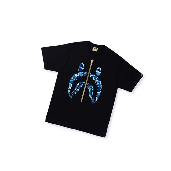 Men's A BATHING APE Abc Camo Shark Tee Short Sleeve T Shirts Black | YGI153840