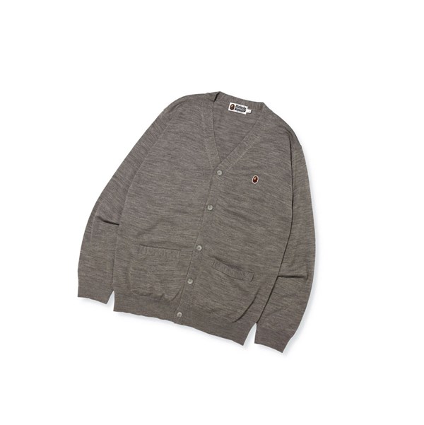 Men's A BATHING APE Ape Head Knit Cardigan Cardigan Cardigan Grey | YXG237165