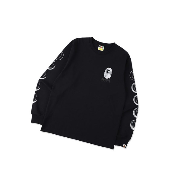 Men's A BATHING APE Ape Head Moon Long Sleeve Tee Long Sleeve T Shirts Black | JFK642819