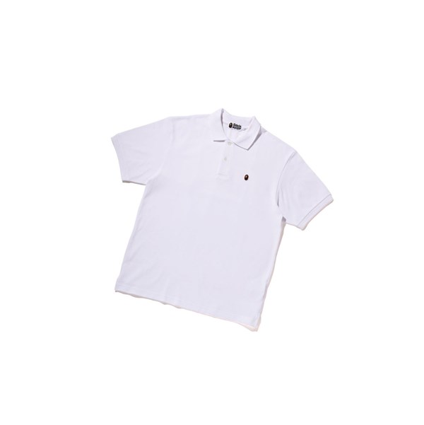 Men's A BATHING APE Ape Head One Point Relaxed Fit Short Sleeve Polo White | BRJ302589