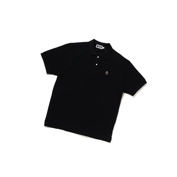 Men's A BATHING APE Ape Head One Point Relaxed Fit Short Sleeve Polo Black | QOU937085