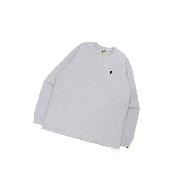 Men's A BATHING APE Ape Head One Point Relaxed Fit L/S Tee Long Sleeve T Shirts Grey | TNB643780