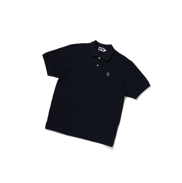 Men's A BATHING APE Ape Head One Point Relaxed Fit Short Sleeve Polo Navy Blue | XAG735412