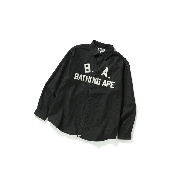 Men's A BATHING APE B.A Loose Fit Denim Long Sleeve Shirts Black | BZA256379