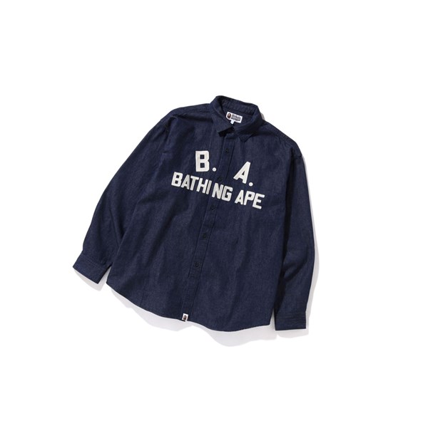 Men's A BATHING APE B.A Loose Fit Denim Long Sleeve Shirts Blue | VHE263817