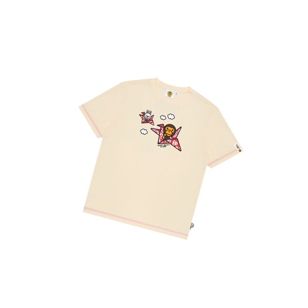 Men's A BATHING APE Baby Milo Print Tee Short Sleeve T Shirts Cream Color | JQF719054