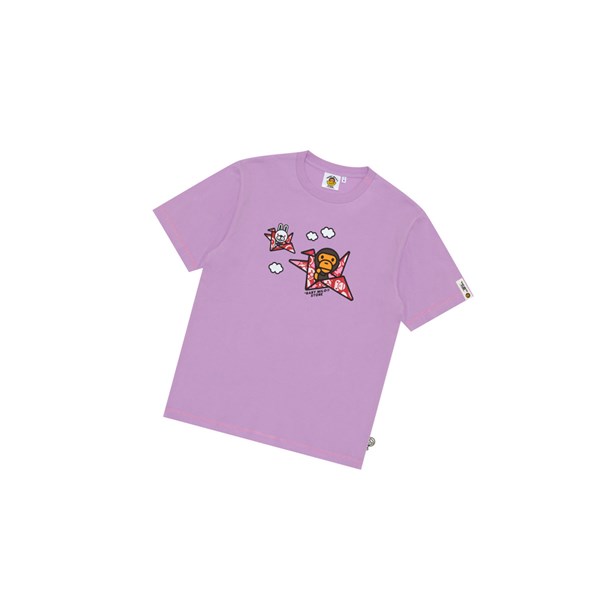 Men's A BATHING APE Baby Milo Print Tee Short Sleeve T Shirts Purple | VME849351