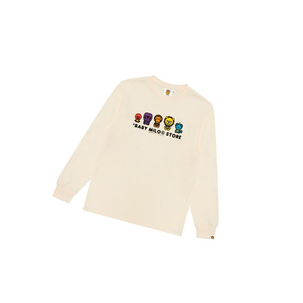 Men's A BATHING APE Baby Milo Tee Long Sleeve T Shirts White | WME078493