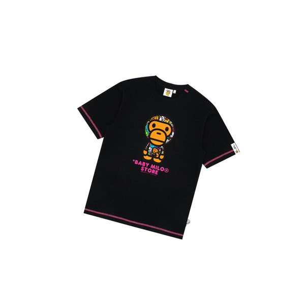 Men's A BATHING APE Baby Milo Tee Short Sleeve T Shirts Black | BGR251368