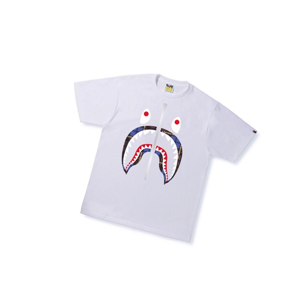 Men's A BATHING APE Bape Logo Check Shark Tee Short Sleeve T Shirts White | PFW175046