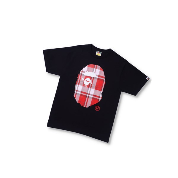 Men's A BATHING APE Bape® Check Gift Ape Head Tee Short Sleeve T Shirts Black | FTC270184