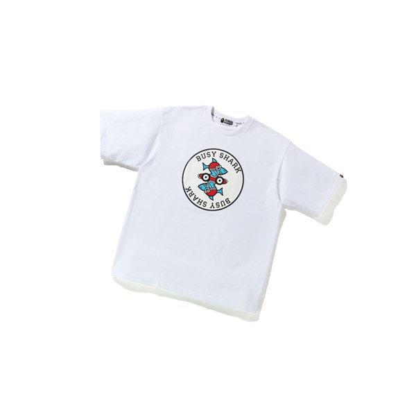 Men's A BATHING APE Busy Shark Relaxed Fit Heavy Weight Tee Short Sleeve T Shirts White | OXW086471