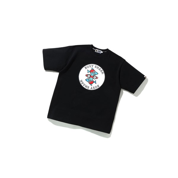 Men's A BATHING APE Busy Shark Relaxed Fit Heavy Weight Tee Short Sleeve T Shirts Black | ULR309648