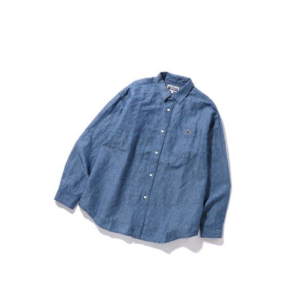 Men's A BATHING APE Chambray Loose Fit Long Sleeve Shirts Acid Blue | SXO826017