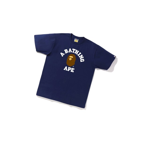 Men's A BATHING APE College Tee Short Sleeve T Shirts Navy Blue | GVF560729