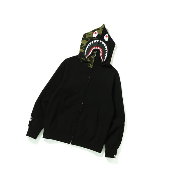 Men's A BATHING APE Detachable Shark Full Zip Throughs Hoodie Black | KTN598231