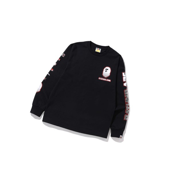 Men's A BATHING APE Graphic #1 L/S Tee Long Sleeve T Shirts Black | TDQ763520