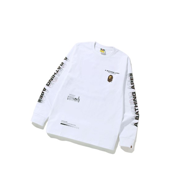 Men's A BATHING APE Graphic #2 L/S Tee Long Sleeve T Shirts Bleached White | XFP610825