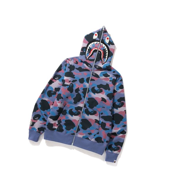 Men's A BATHING APE Grid Camo Shark Full Zip Throughs Hoodie Purple | MCH495738