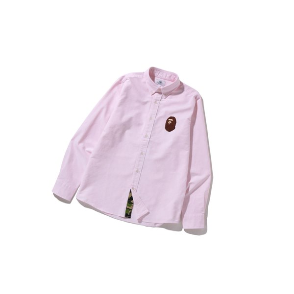 Men's A BATHING APE Large Ape Head Oxford Bd Long Sleeve Shirts Pink | BVM471695