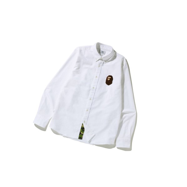 Men's A BATHING APE Large Ape Head Oxford Bd Long Sleeve Shirts White | MLU146825