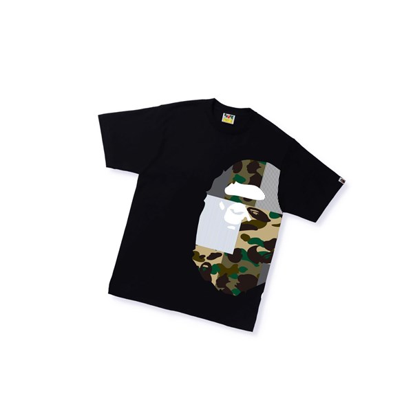 Men's A BATHING APE Military Crazy Side Big Ape Head Tee Short Sleeve T Shirts Black | AGE978561