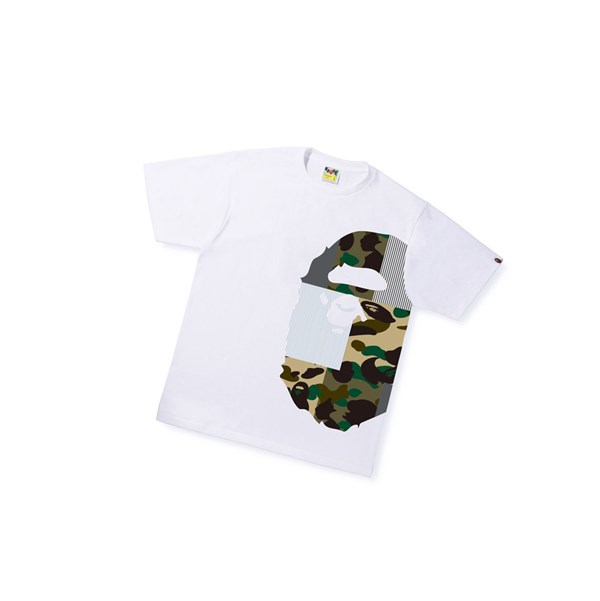 Men's A BATHING APE Military Crazy Side Big Ape Head Tee Short Sleeve T Shirts White | KRF071864