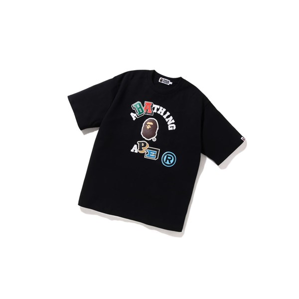 Men's A BATHING APE Multi Fonts Relaxed Fit College Tee Short Sleeve T Shirts Black | HGZ087162