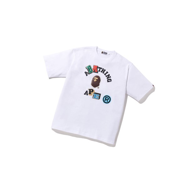 Men's A BATHING APE Multi Fonts Relaxed Fit College Tee Short Sleeve T Shirts White | OSJ423716