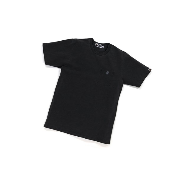 Men's A BATHING APE One Point Overdye Pocket Tee Short Sleeve T Shirts Black | MND127436