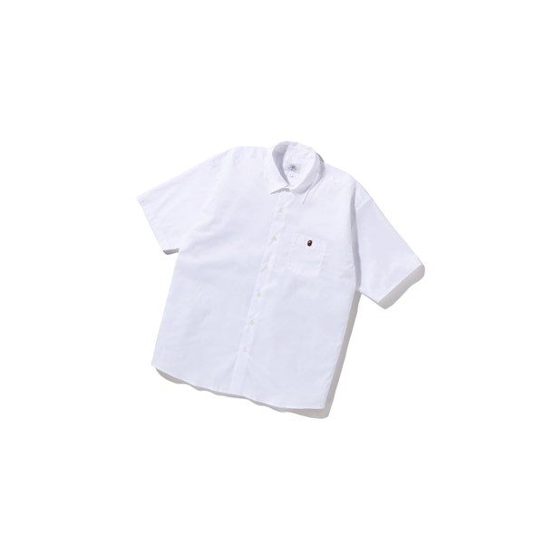 Men's A BATHING APE One Point Wide Fit S/S Short Sleeve Shirts White | XOG570681