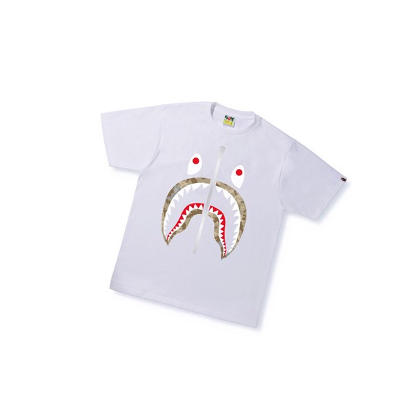 Men's A BATHING APE Sand Camo Shark Tee Short Sleeve T Shirts White | DGE490528