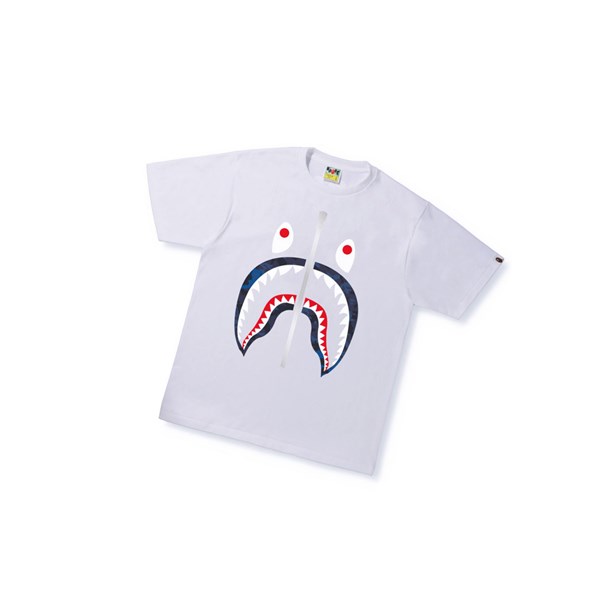 Men's A BATHING APE Sand Camo Shark Tee Short Sleeve T Shirts White | RKV416239