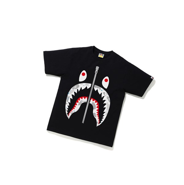 Men's A BATHING APE Space Camo Shark Tee Short Sleeve T Shirts Black | GEQ317264