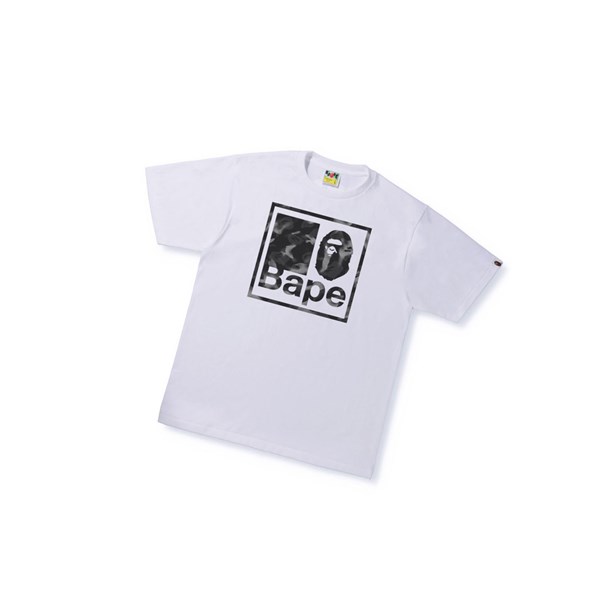 Men's A BATHING APE Stroke Camo Bape Quadrangle Tee Short Sleeve T Shirts White | EYD237641