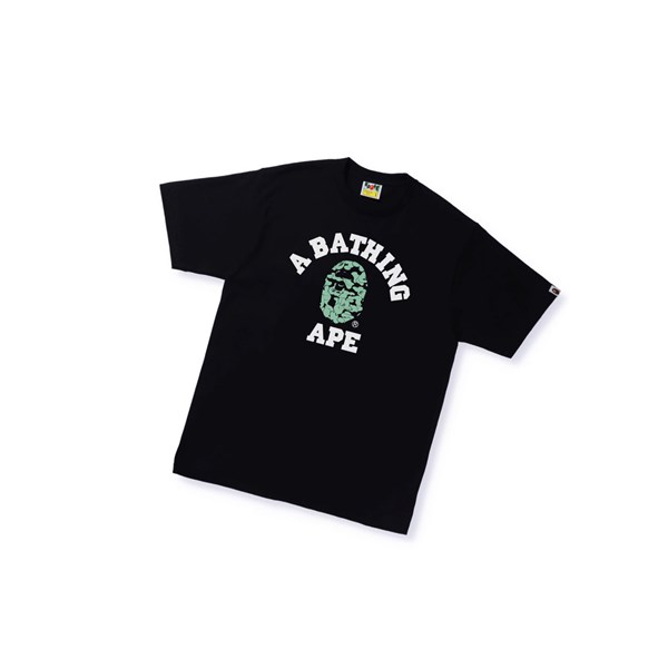 Men's A BATHING APE Text Code Camo College Tee Short Sleeve T Shirts Black | QFE276948