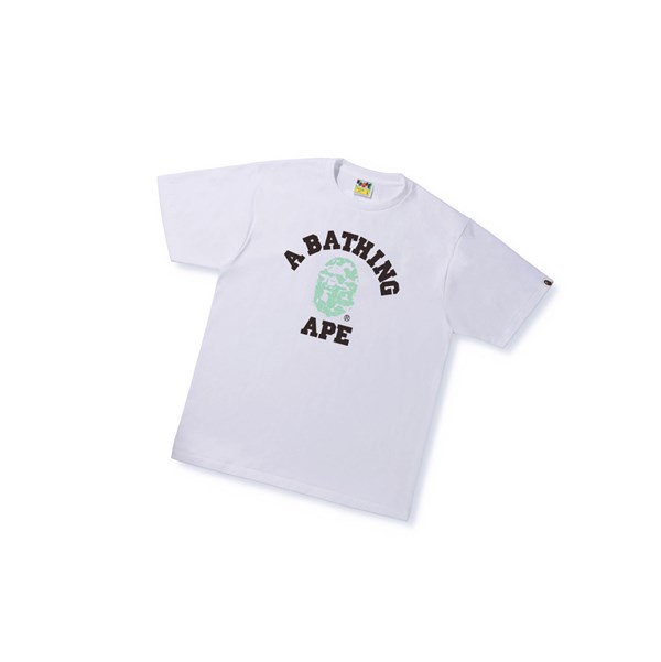 Men's A BATHING APE Text Code Camo College Tee Short Sleeve T Shirts White | VSX067539