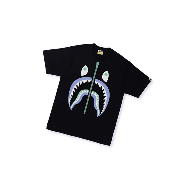 Men's A BATHING APE Text Code Camo Shark Tee Short Sleeve T Shirts Black | VLP064128