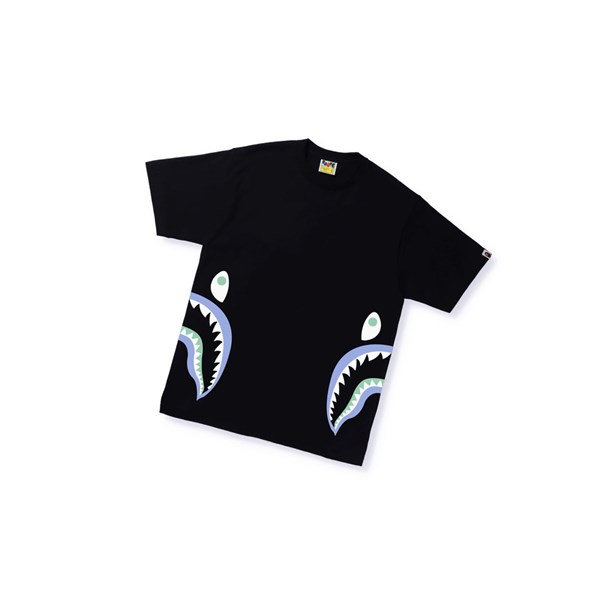 Men's A BATHING APE Text Code Camo Side Shark Tee Short Sleeve T Shirts Black | BWK213054