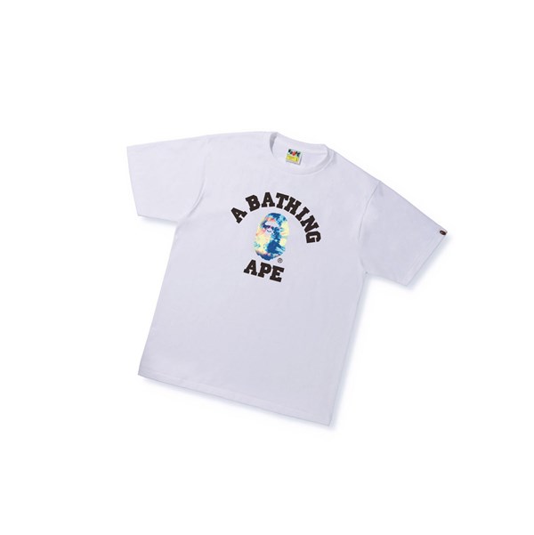 Men's A BATHING APE Tie Dye College Tee Short Sleeve T Shirts White | KEL245108