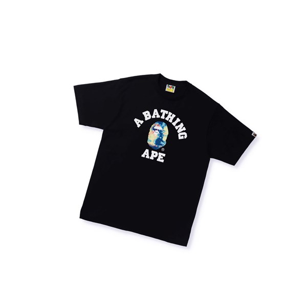 Men's A BATHING APE Tie Dye College Tee Short Sleeve T Shirts Black | KHW804916